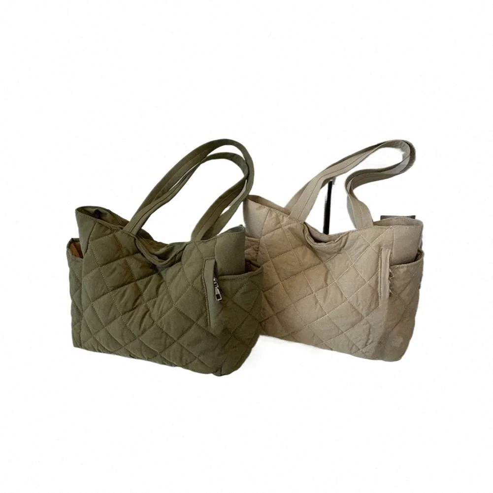 ladies Tote Bags Large Capacity Women Padded Shoulder Bags Plaid Ladies Shop Handbags Nyl Quilted Lattice Top-handle Bag A85G#
