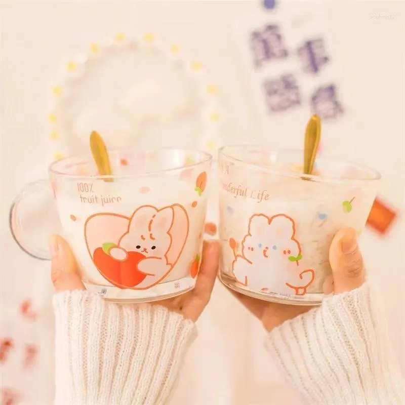 Wine Glasses INS Kawaii Bea Milk Cup High-Grade Coffee Cartoon Handle Water Mug Home Drinkware Gift Cups With Marked Scale