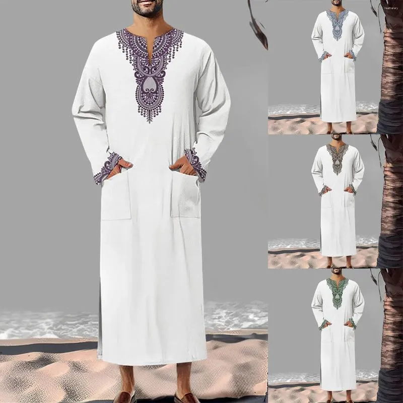 Ropa étnica 2024 Islam Hombres Marroquí Kaftan Mano bordado suelto y transpirable musulmán Abaya Jubba Thobe para hombre Robe
