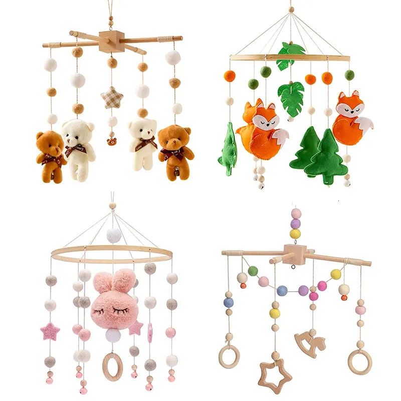 Bébé Hochets Berceau Mobiles Jouet Lapin Ours Pendentif Animal Renard Lit Cloche Rotation Musique Hochets Pour Lits Projection Infantile Cadeau Jouet 240327