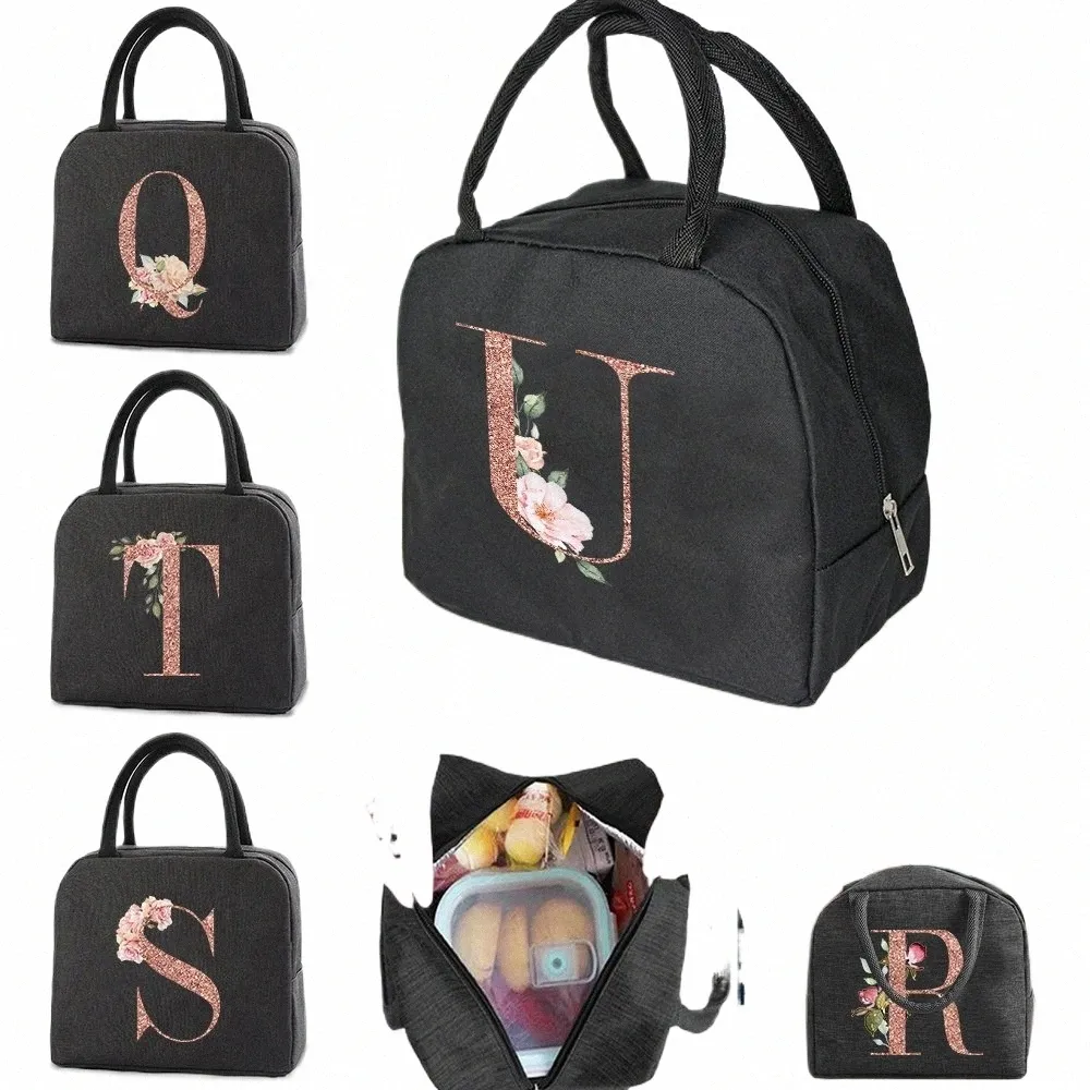 Lunchväska för barn Kvinnor Isolerade Portable Rose Gold Letter Canvas Cooler Bag Thermal Food Ctainer Work School Picnic Handbag 37Z6#