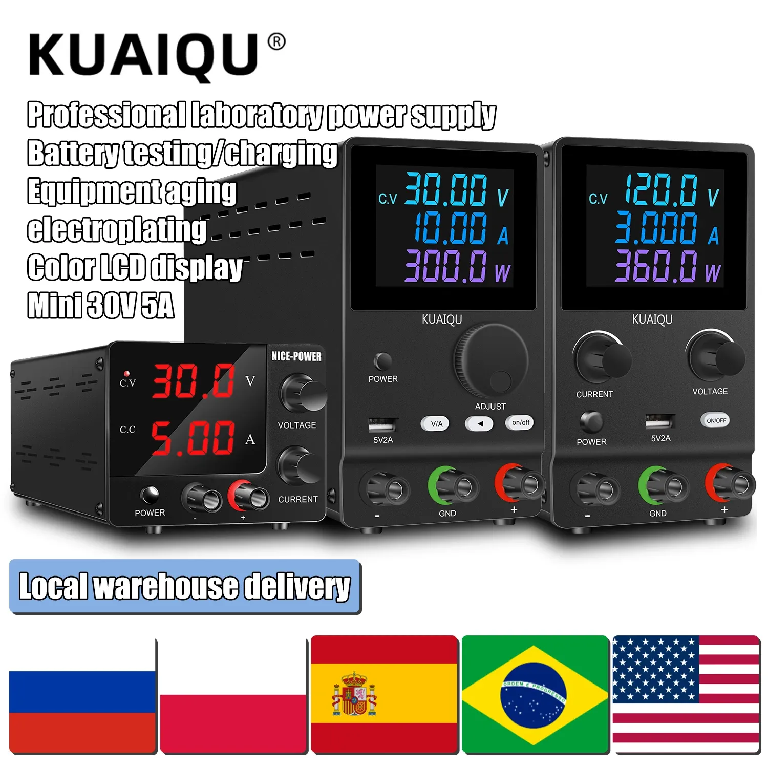 30V 10A DC Lab Power Supply Adjustable Mini Unit with LCD Color Digital ...