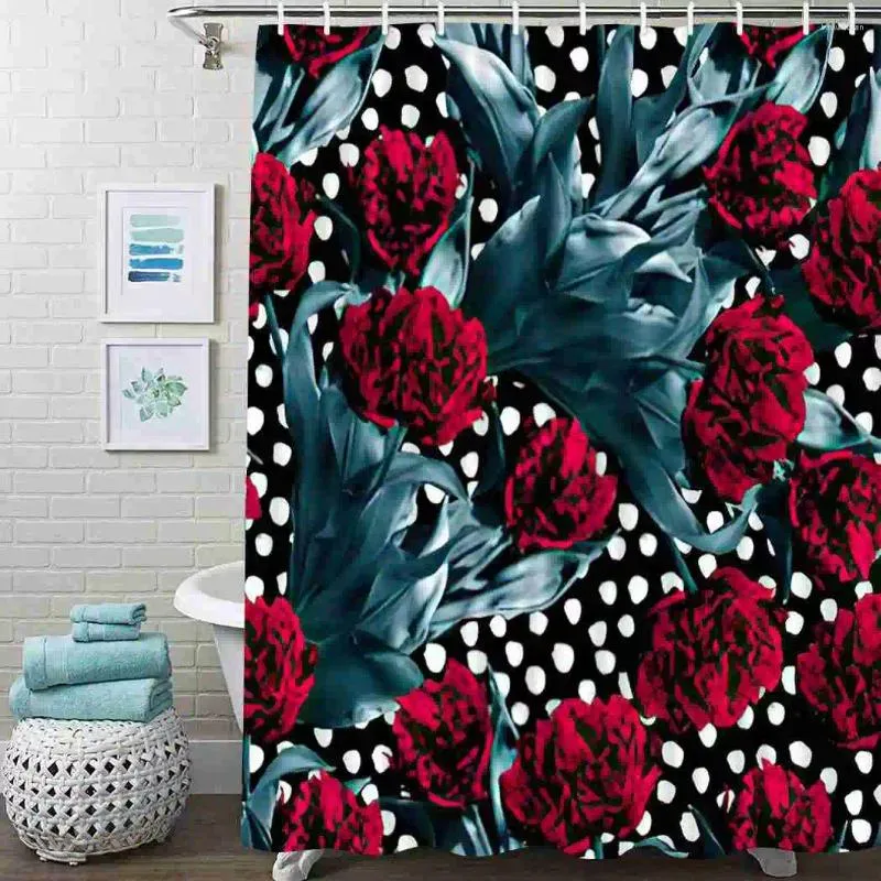 Shower Curtains Beautiful Tender Romantic Red Rose Bouquet Bathroom Frabic Waterproof Polyester Bath Curtain With Hooks