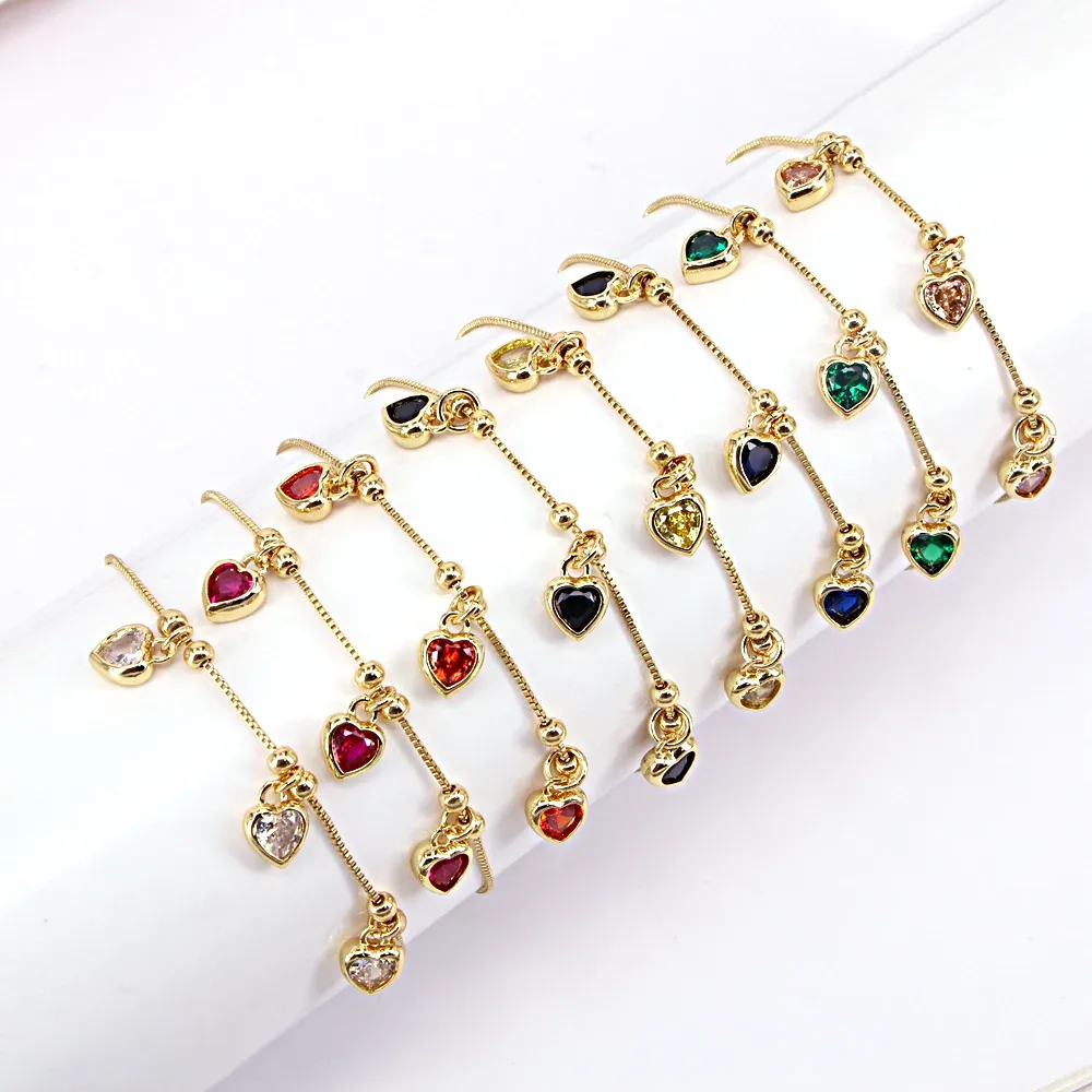 Pulseiras 10 pcs ouro feminino tornozeleira simples em forma de coração cz zircão pingente tornozelo pulseira corrente de ouro jóias de casamento presentes