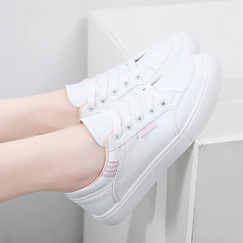 Zapatos Casuales Cuero Genuino Punta Redonda Fondo Plano Pequeño Blanco Deportes Versátil Tablero De Mujer