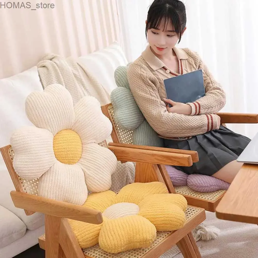 Cushion/Decorative Pillow Cute flower plush seat cushion cherry blossom petal shaped decorative flower sofa floor mat household products Y240401