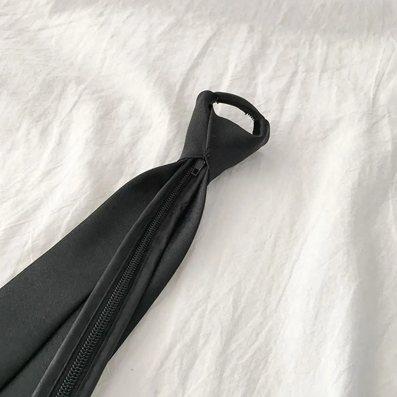 Men's Zipper Necktie - Solid Brown, Microfiber Satin Finish, 19.5 Inch Length, No-Tie Zip-Up Design - View #7