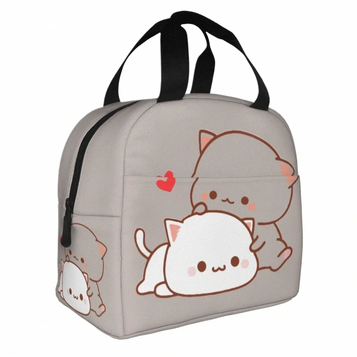 Kawaii Peach et Goma Carto Sac à lunch isolé Sac isotherme Repas Ctainer Moka Mochi Peach Cat Portable Tote Lunch Box a0Rg #