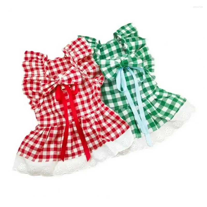 Dog Apparel Soft Comfortable Pet Dress Plaid Print Princess Set With Sleeves Skirt Headdress Sweet For Lovely