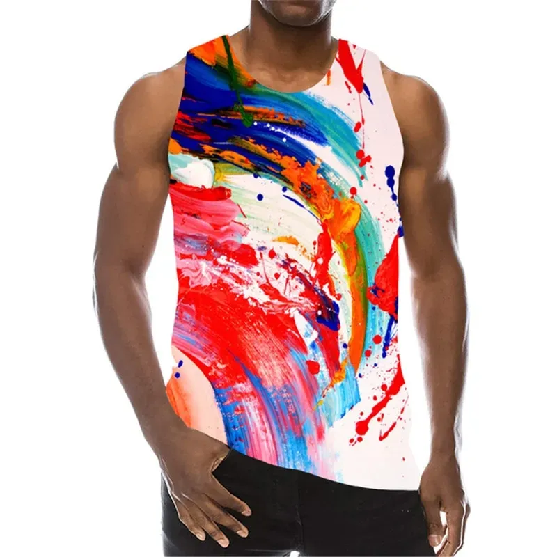 Tie-dye Doodled Heren Tank Tops Zomer Mouwloos 3D Gradiënt Print Vest Los Casual Hardlopen Sport Mannelijke Top Big Size 7XL