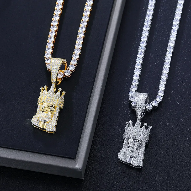 Hip Hop Jesus Pendant Necklace Men Iced Out Moissanite Jesus Head Charm ...