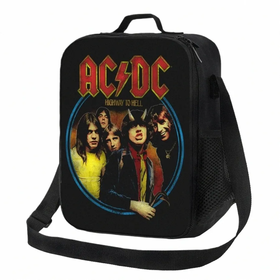 Vintage Rock AC DC Reusable Lunch Box Men Genuine Leather Floral Zipper ...