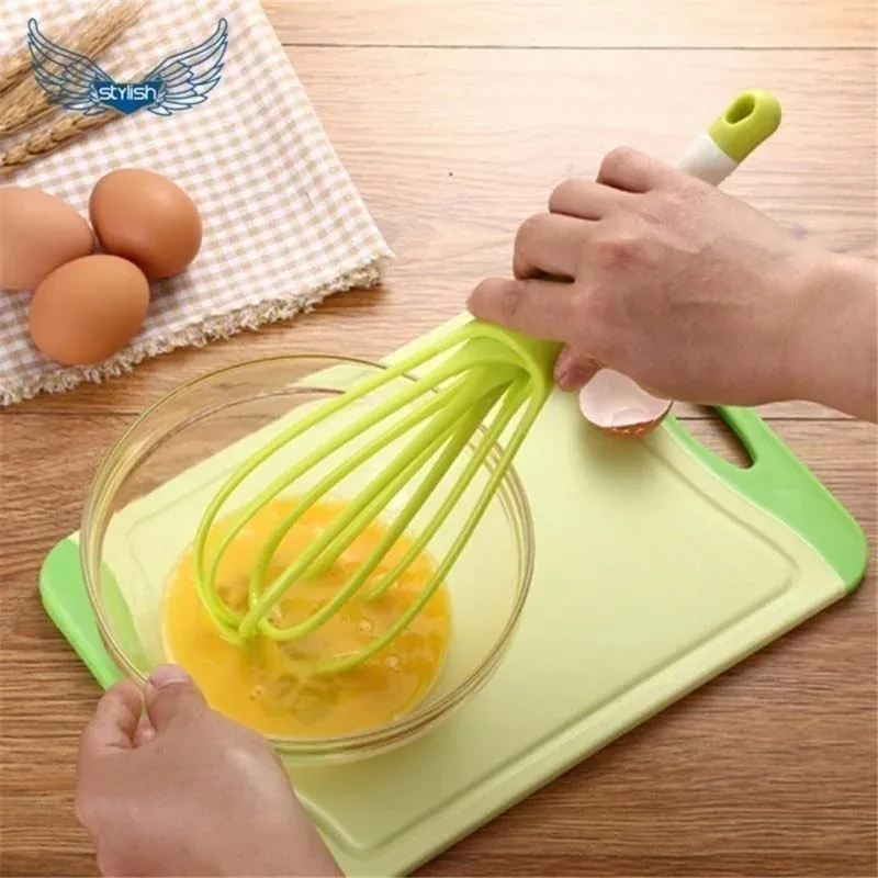 Batteur à œufs manuel rotatif multifonctionnel, Mini fouet à œufs de cuisine en plastique, outil de cuisson, agitateur à œufs en Silicone écologique