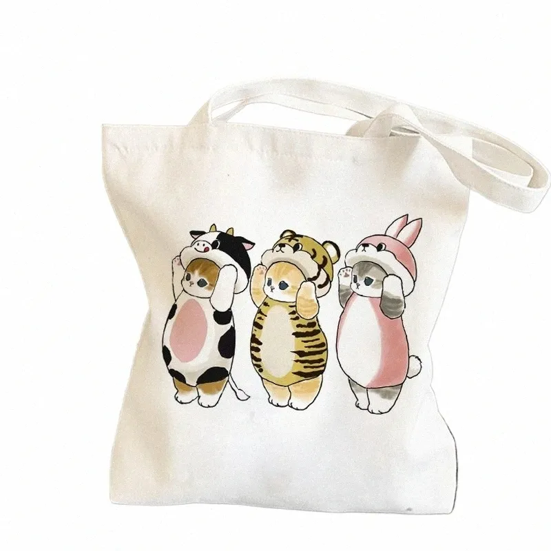 women Shopper bag Kawaii Animal Printed Kawaii Bag Harajuku Shop Canvas Shopper Bag girl handbag Tote Shoulder Lady 064A#