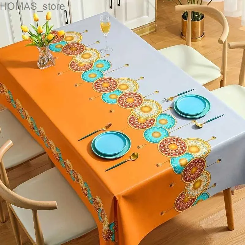 Tableau rectangle coloré de style simple table de table en tissu polyester imperméable complexe anti-huile pique-nique fête des vacances à la maison y240401