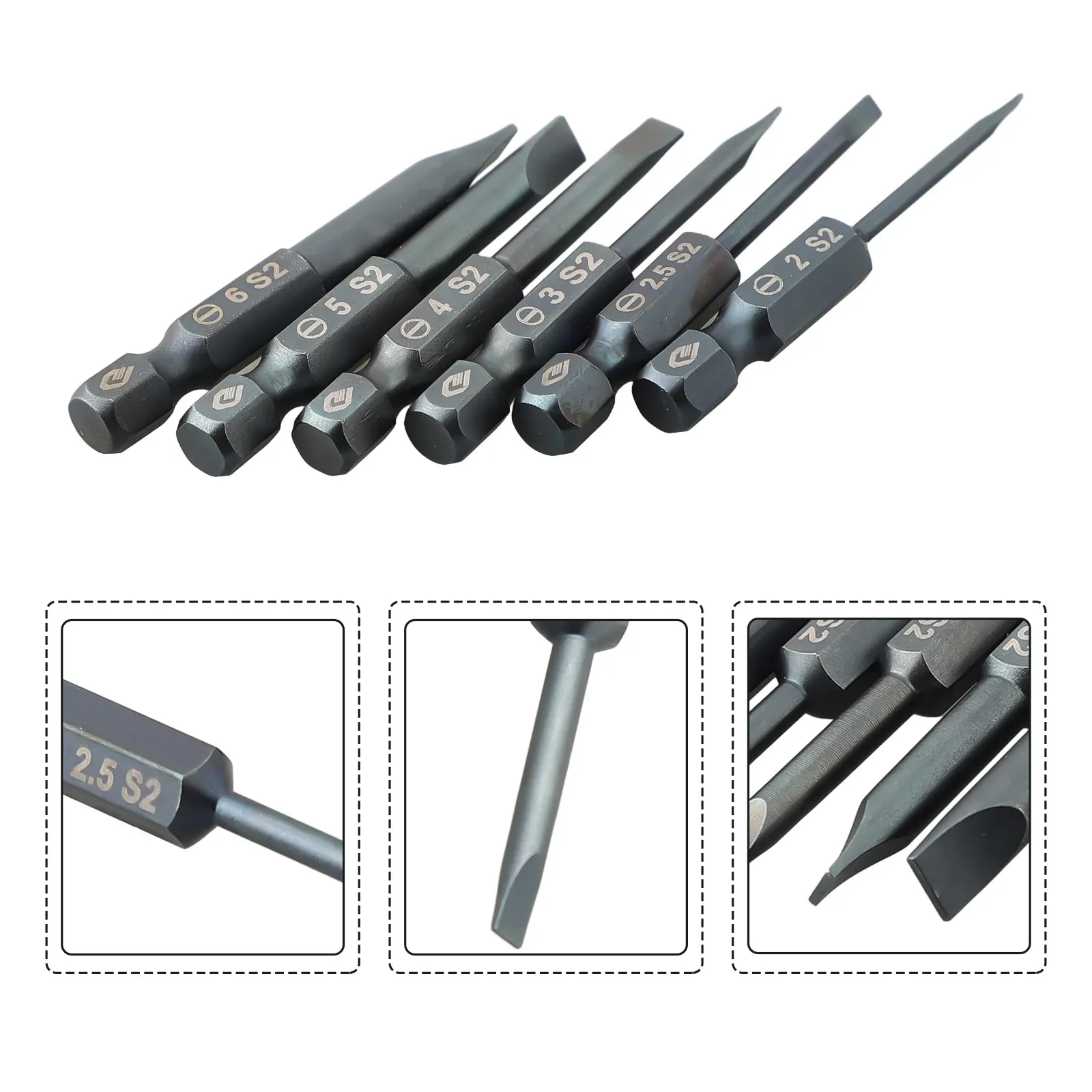 1pc 1/4'' Hex Magnetic Slotted Screwdriver Bit Alloy Steel Flat Head 2.0-6.0mm Driver Bits Hand Tools Screwdriver Drill 50mm