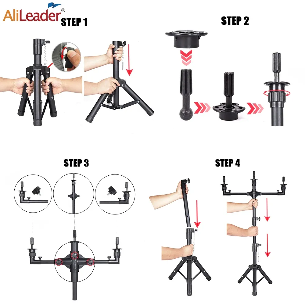 Stojak na statyw w peruce Regulowany manekin statyw 3-główny płócienowy stojak na stojak na salony trening fryzjerski