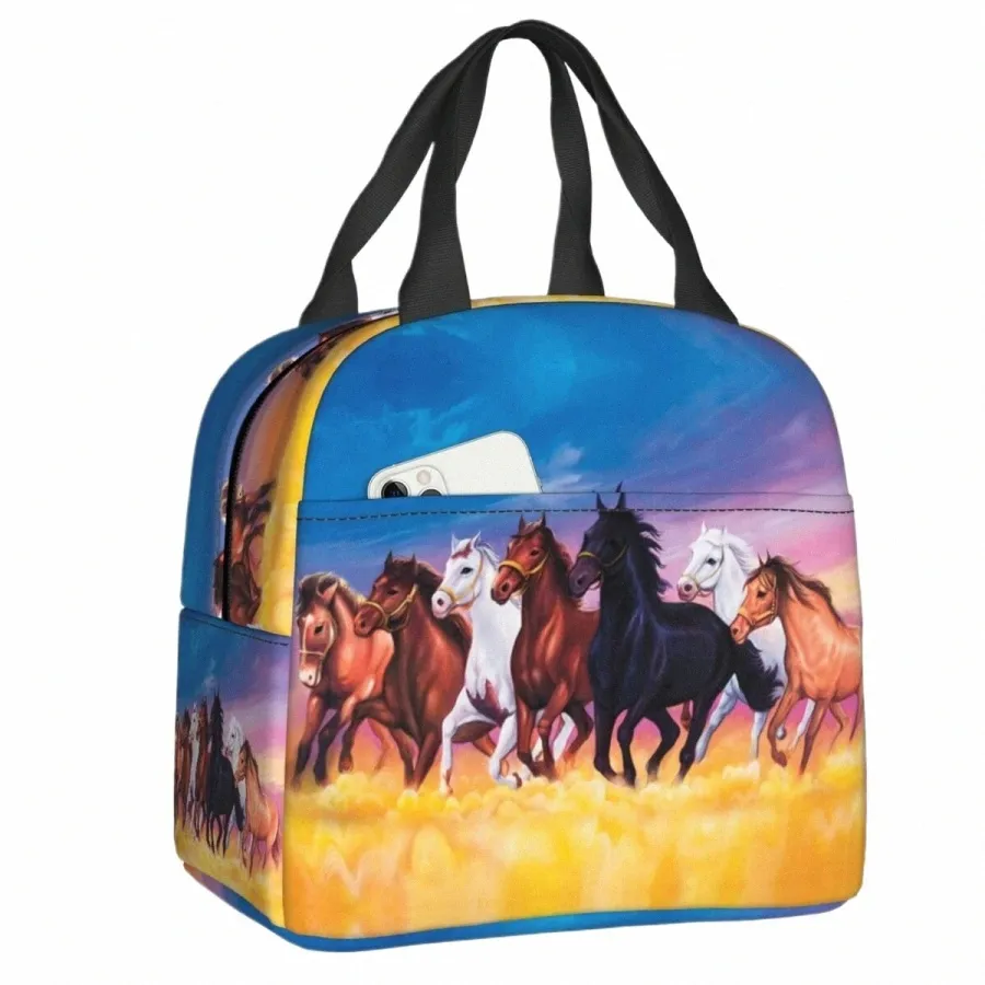 Sept Running Horse Sac à lunch pour le bureau de l'école Animal imperméable à l'eau pique-nique isotherme boîte à lunch thermique femmes enfants sacs fourre-tout F1qa #