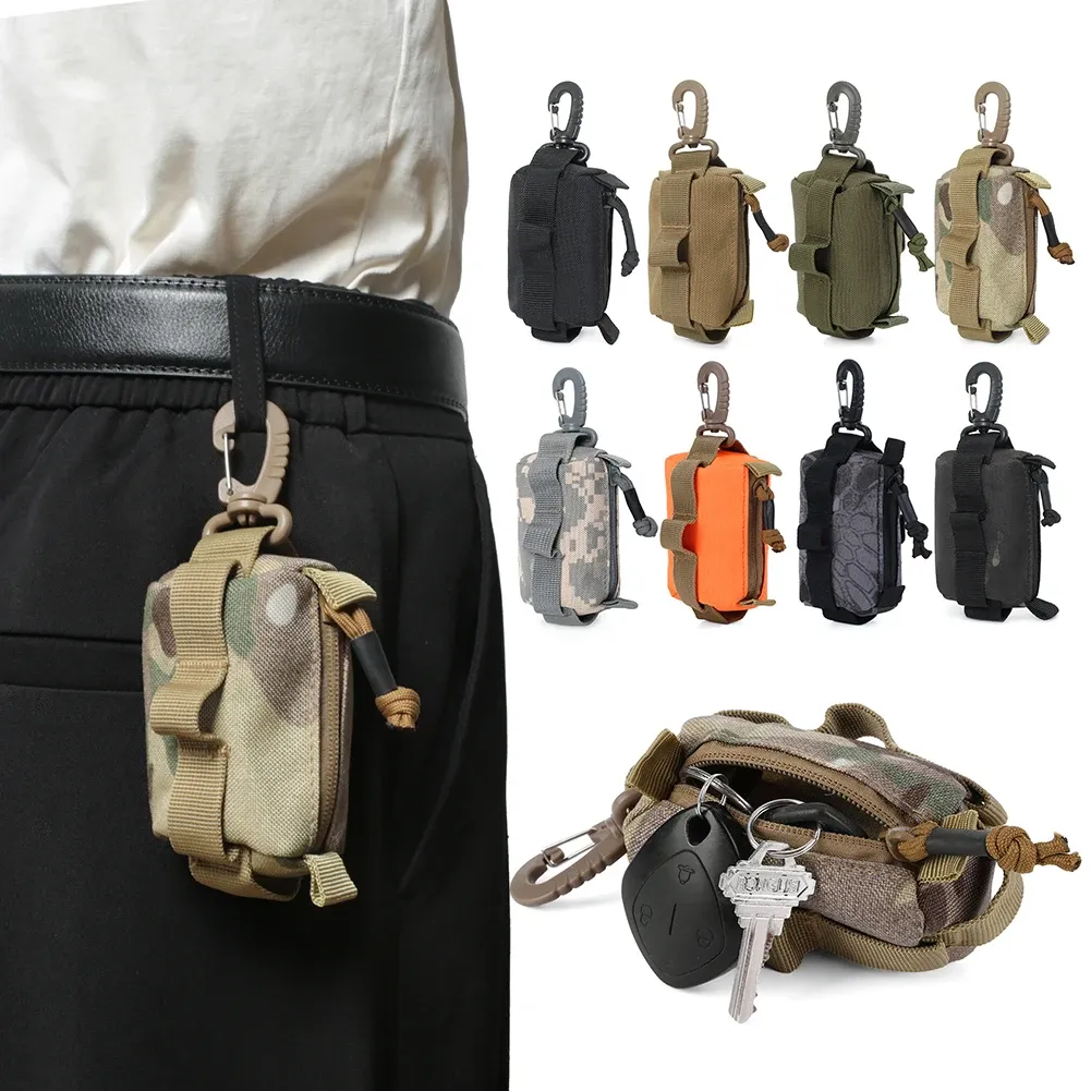 Borsa Tattica Molle EDC - Portafoglio Portatile In Nylon Con Moschettone, Verde, Per Accessori, Chiavi E Carte, Per Campeggio E Outdoor