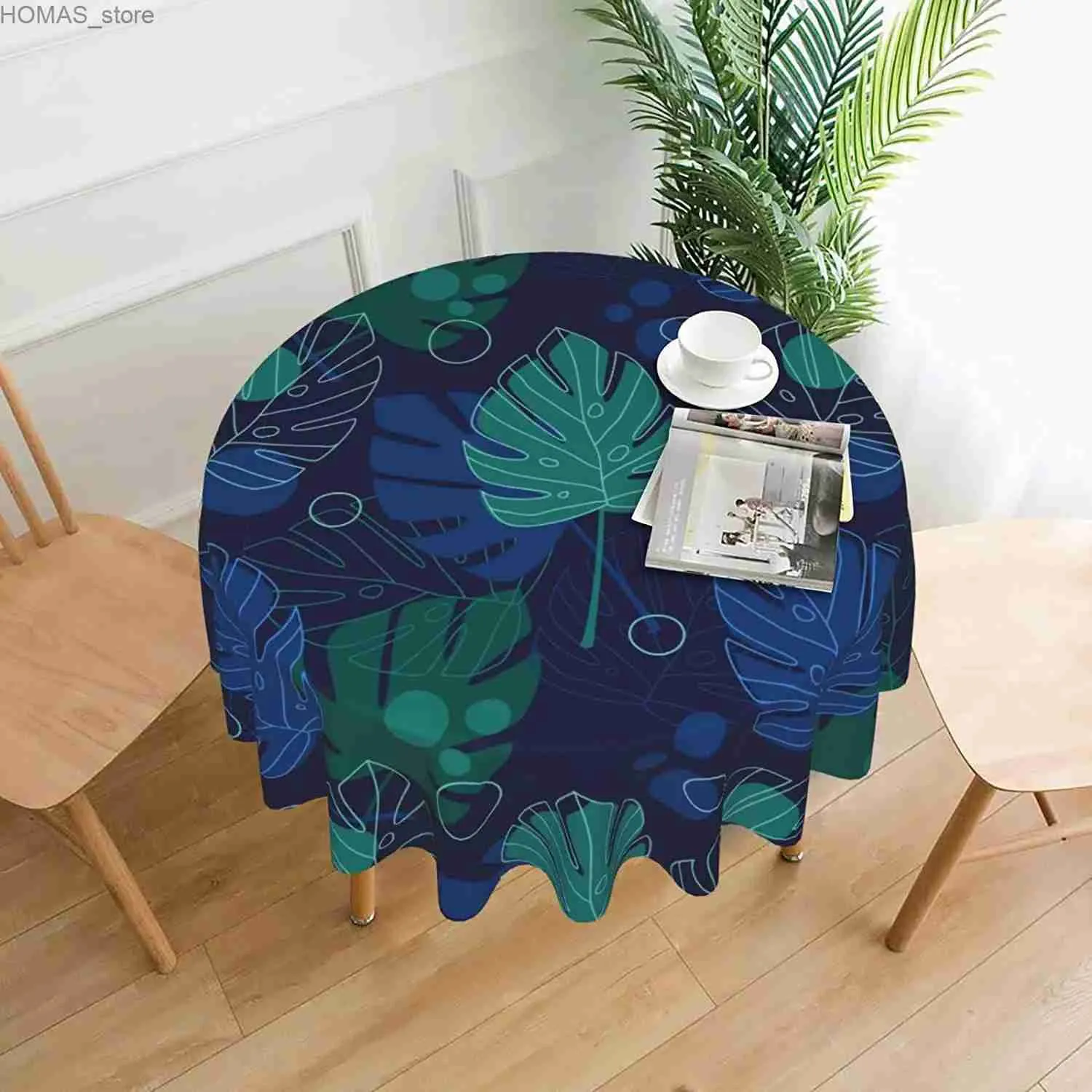 Bordduk Hawaii Tropical Leaves Drabla Rund Summer Table Cover Washable Polyester Bordduk för köksfest Picknickdekor Y240401