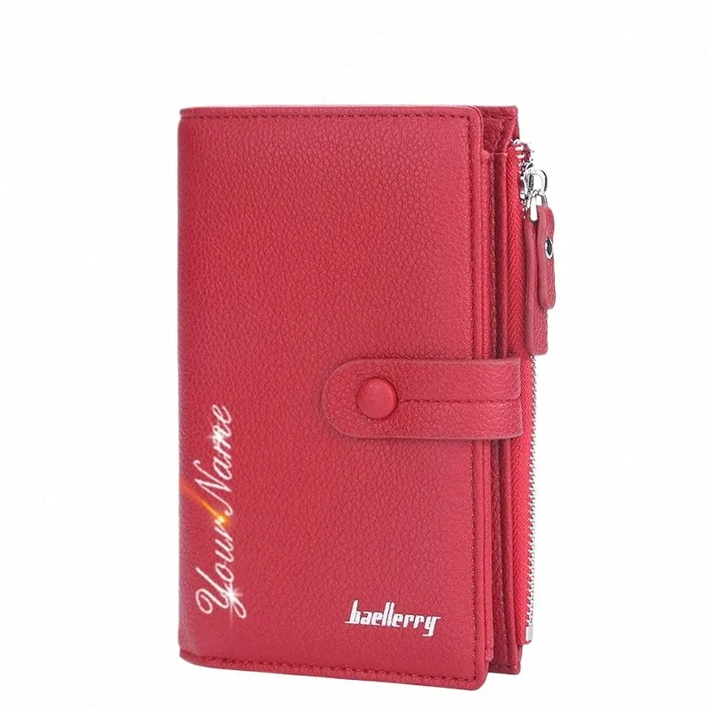 Baellerry Femmes Portefeuilles Nom personnalisé Top Qualité 15 Porte-cartes Classique Femme Bourse Zipper Portefeuille Pour Fille F2Ck #