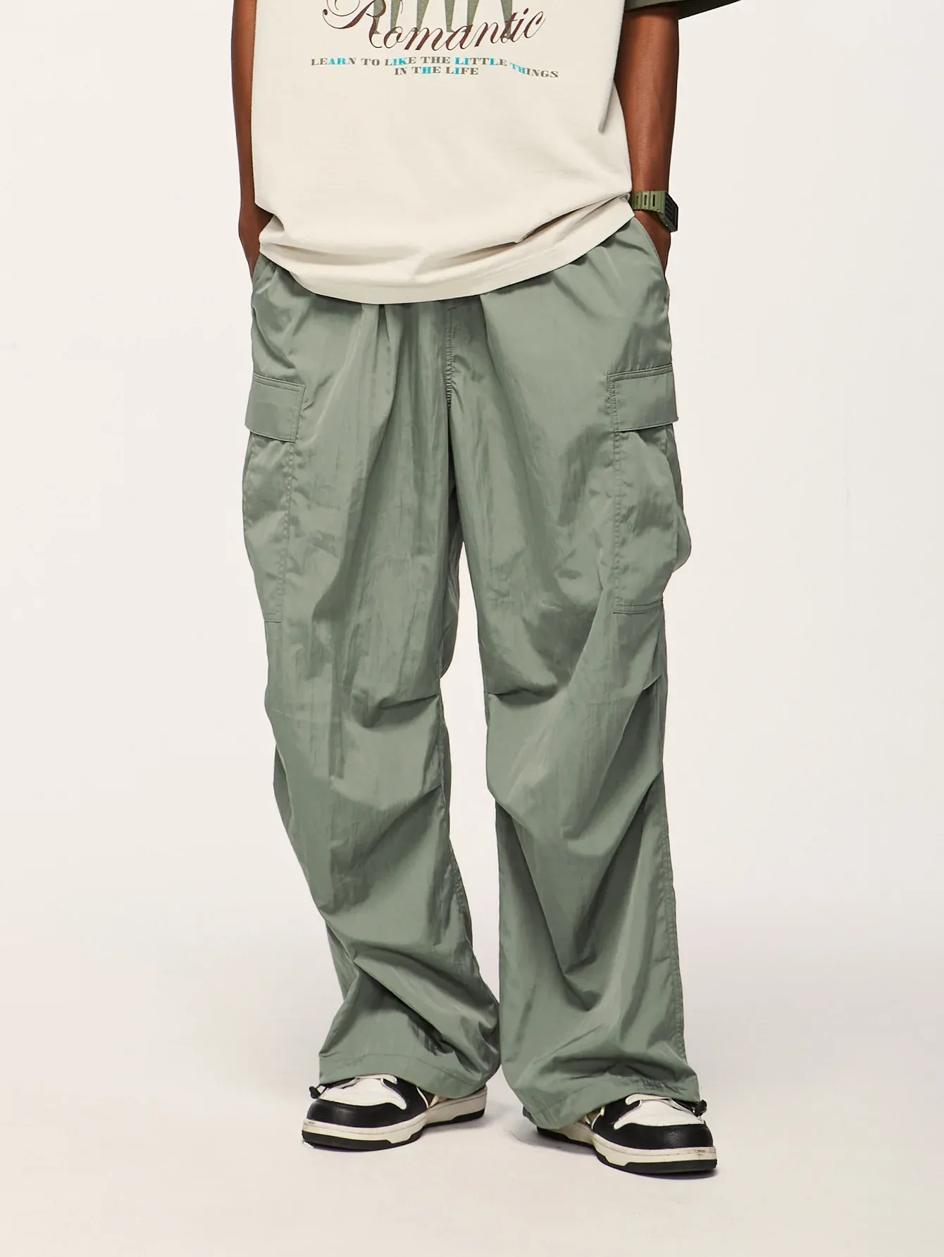 Unisex Streetwear Parachute Pants: Ruched Multi-Pocket Cargo