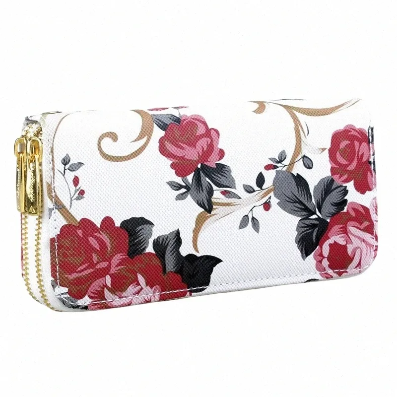 mara's Dream 2020 Women's Wallet Rose Print Wallet Fi Handbags Wild Double Zipper Clutch Bag Multi-card Women Bag Purse O7e6#