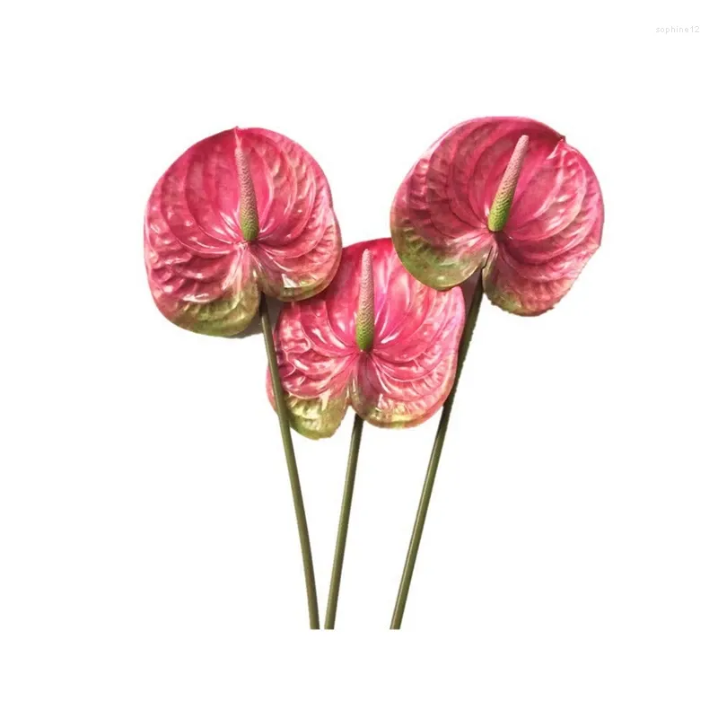 Figuras decorativas 3 piezas de 27 pulgadas ramo de flores artificiales de anturio y decoración de boda de hoja verde (rosa)