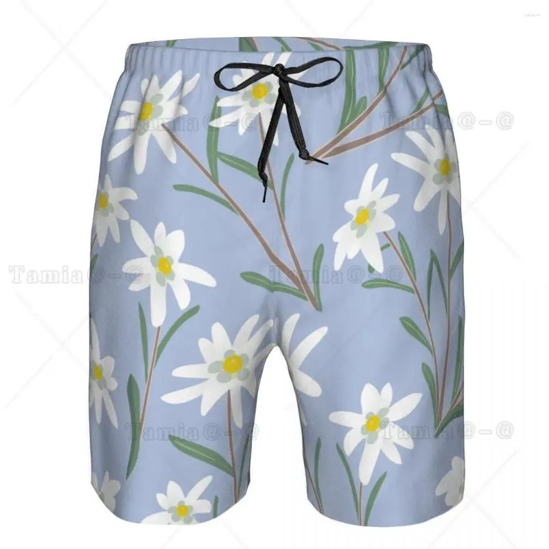 Shorts masculinos verão praia maiô de secagem rápida roupa de banho bonito edelweiss flores homens respirável sexy masculino