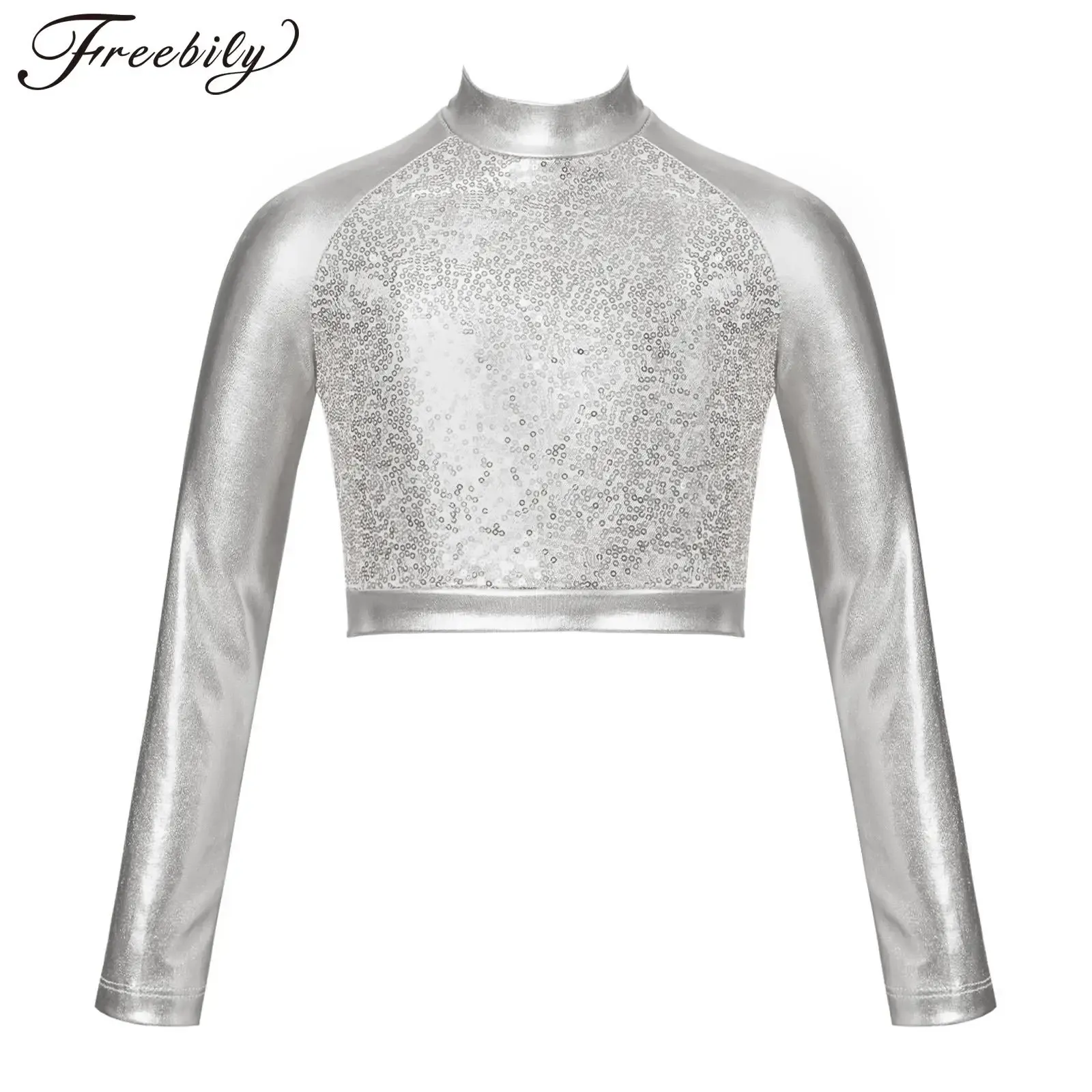 Crop Top Bambina Metallizzato Lucido Senza Maniche - Maglietta Da Ballo Per Bambine