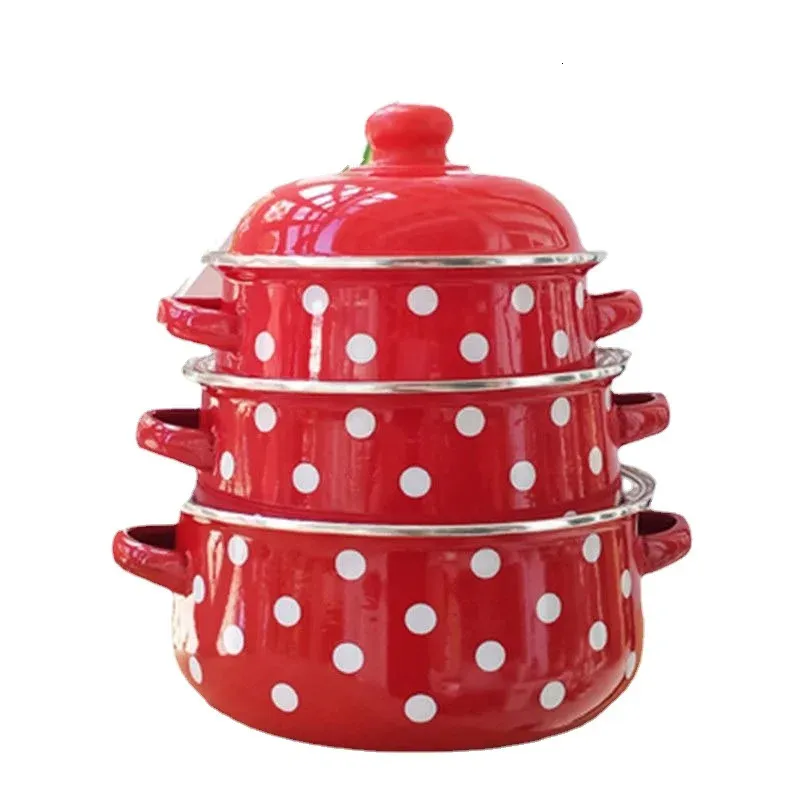Thick Enamel Pot Set with Soup Pot and Milk Pot Suitable for Baby Food Cooking on Gas Stove and Electric Stove 240327
