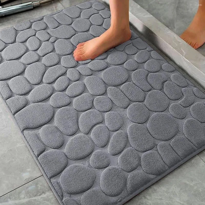 Bath Mats Bathroom Floor Pebble Textured Absorbent Door Mat3D Embossed Foot Mat
