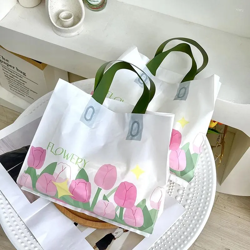 Cadeau cadeau 50pcs emballage sac en plastique petites entreprises sacs de remerciement avec poignées fête d'anniversaire de mariage