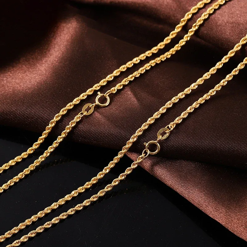 18K Yellow Gold Twist Chain Necklace, Pure Au750 Luxury Jewelry
