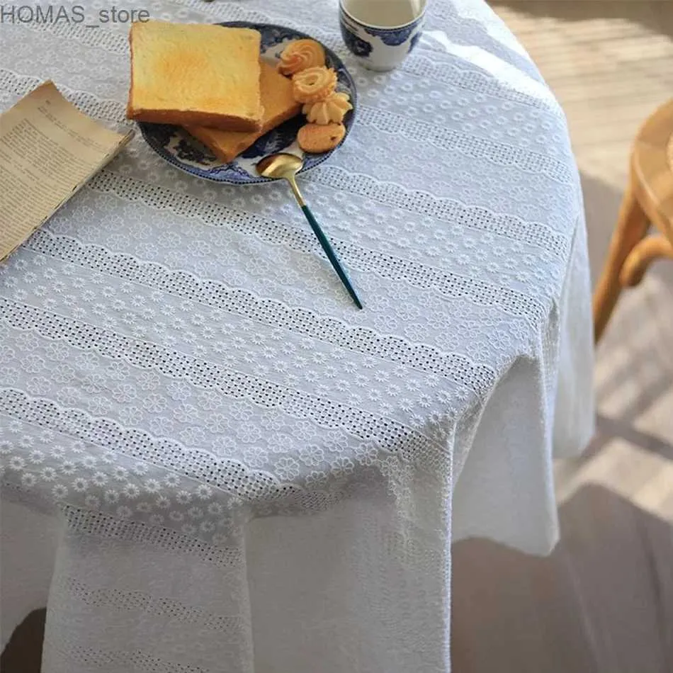 Table Cloth French embroidery white TableclothCotton Tea Table DecorationRectangle Table Cover For Kitchen Wedding Party Dining Room Y240401