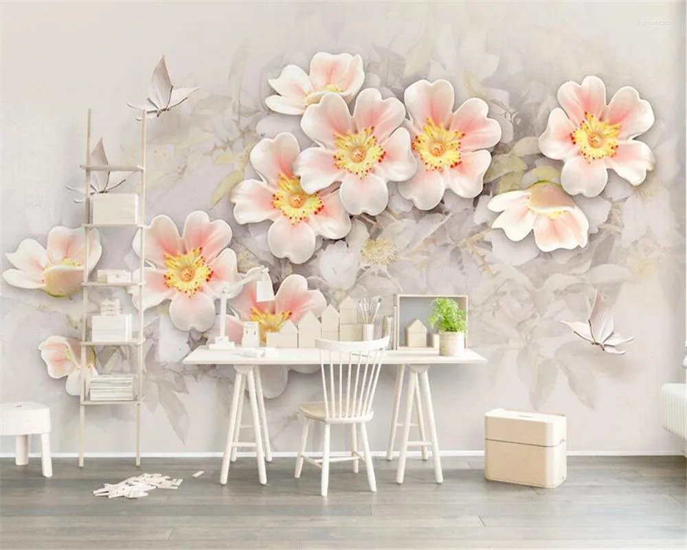 Wallpapers Welyu Custom Beautiful Flowers Butterfly Mural Pastoral 3d Living Room Bedroom El Children's Papel De Parede