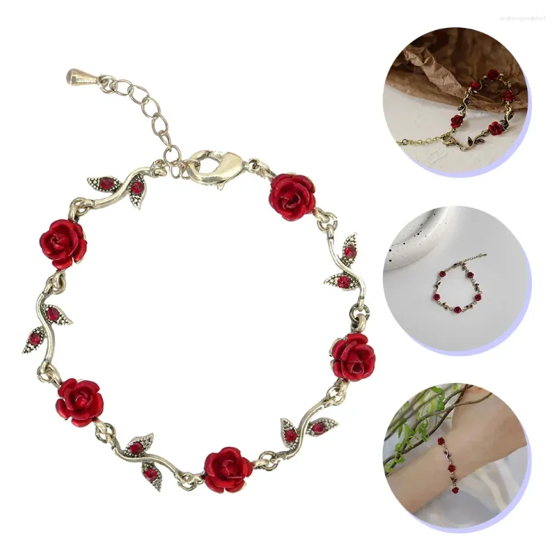 Charm Bracelets Rose Bracelet Valentine's Day Gift Flower Chain French Romantic Adjustable Alloy Girl Red