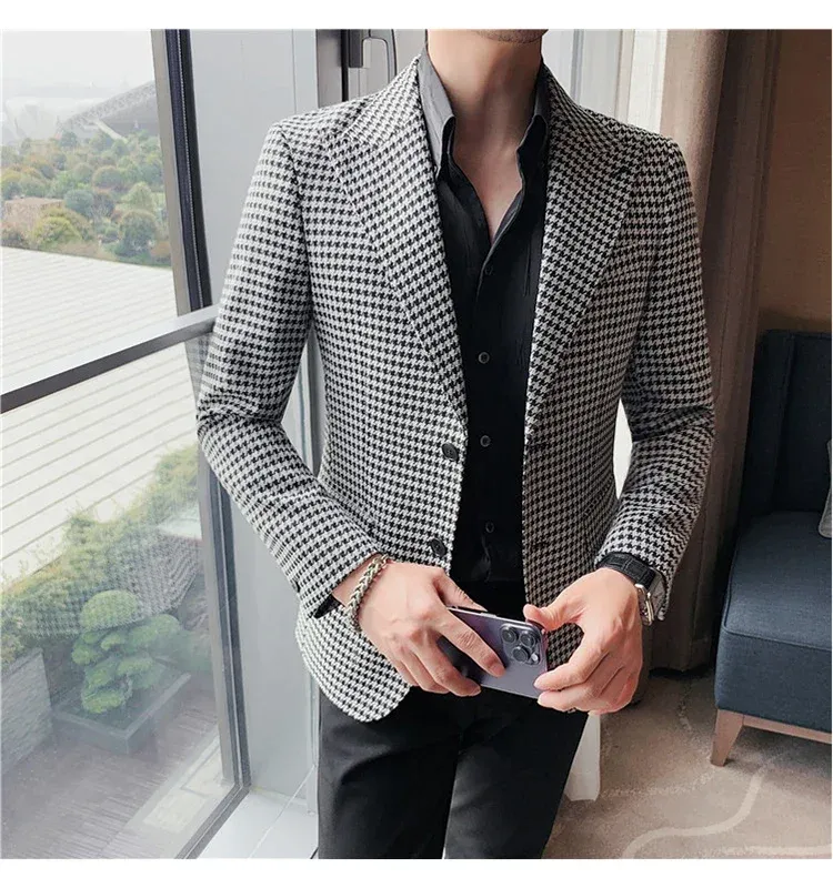 Mens Houndstooth Sport Coat Plaid Blazer Men's Houndstooth Blazer - Main Image