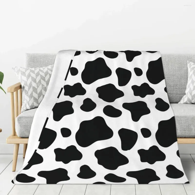 Decken, schwarz-weiße Kuhmuster-Decke, warm, leicht, weich, Plüsch-Überwurf für Schlafzimmer, Sofa, Couch, Camping