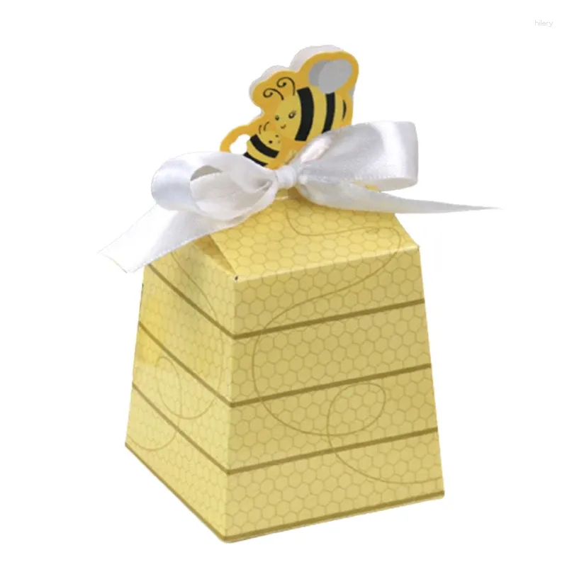 Gift Wrap 50Pcs Bee Favors Gifts Box Cute Honey Baptism Hollow Candy Boxes With Ribbon Christening Baby Shower Born Wedding Party Decor