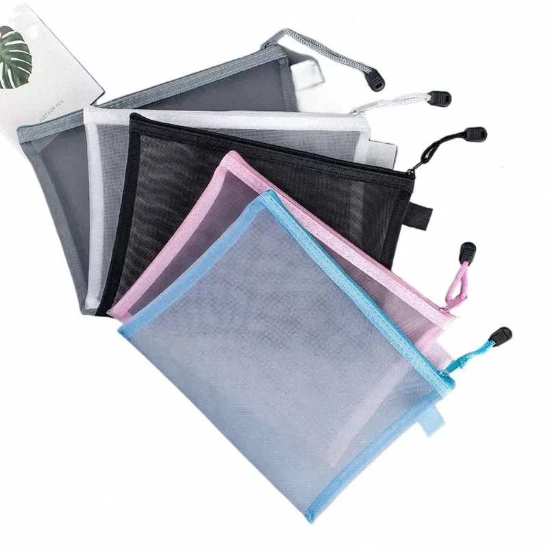 Transparente Visível Nyl Mesh Bag Maquiagem Cosmetic Storage Bag School Office File Zipper Bag Student Pencil Test Paper Organizer E3v1 #