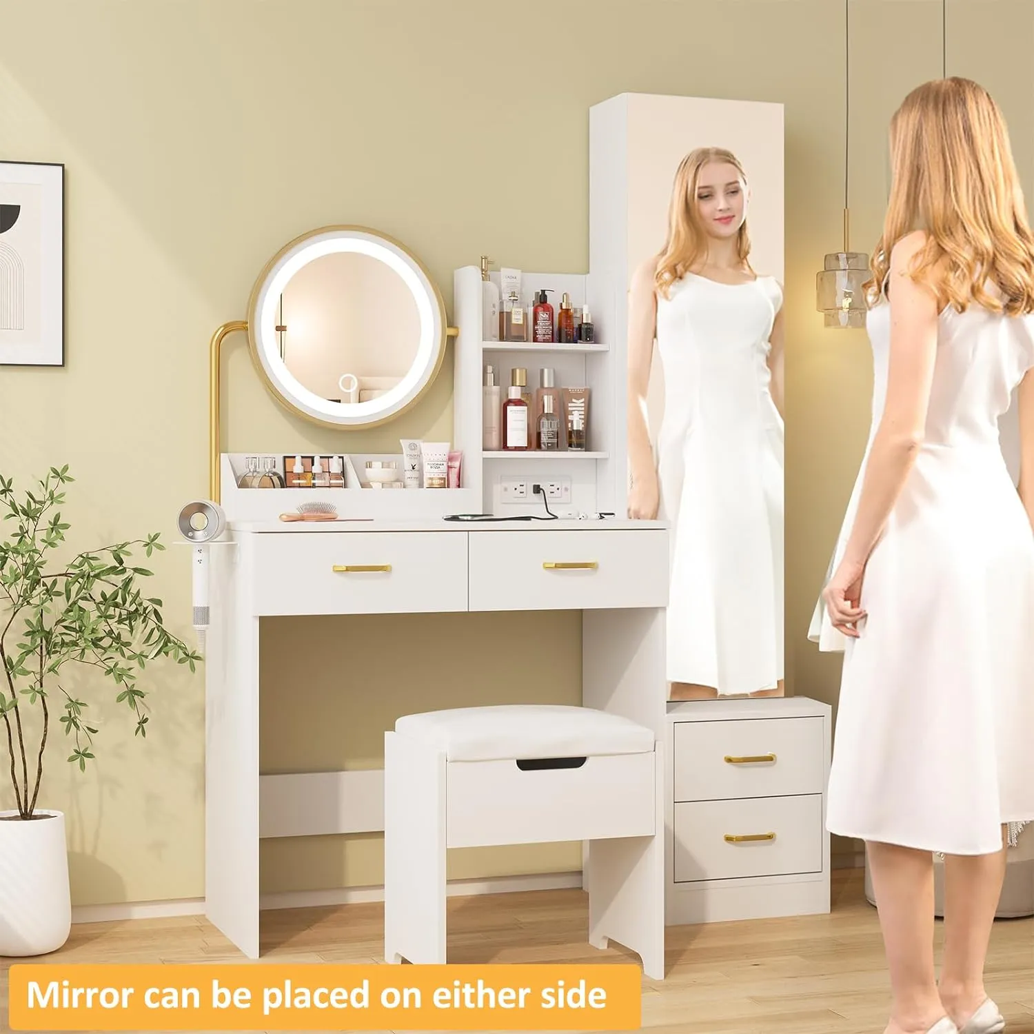 DHgate.com:Vabches Vanity Table Set | LED Lighted Round