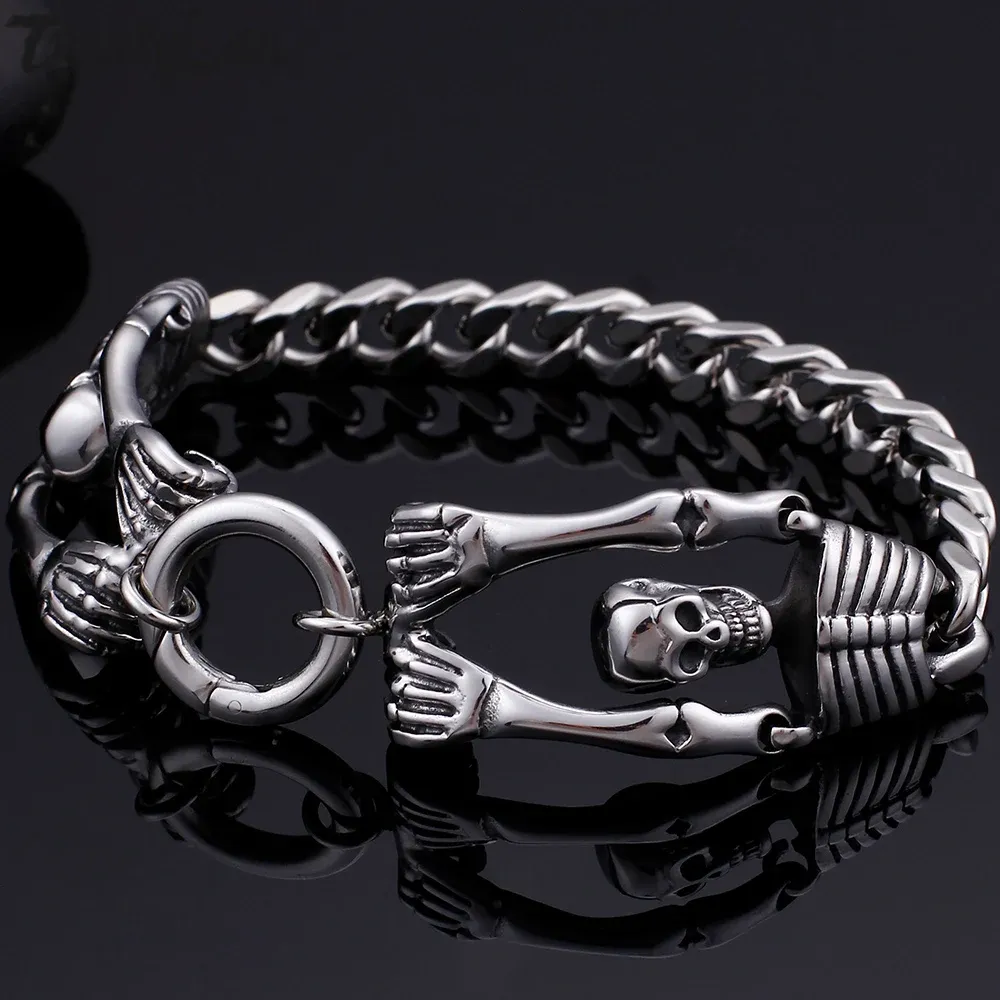 Armbanden Gothic Skull Body Armband voor mannen Biker Sieraden Herenarmbanden bij de hand Bandketting Roestvrij stalen accessoires Groothandel