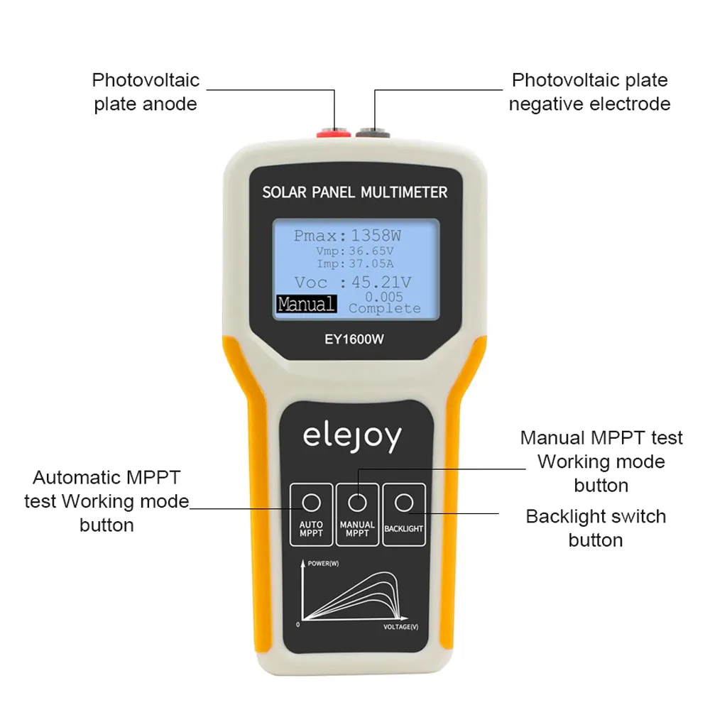 1600W Photovoltaic Panel Multimeter Solar Panel MP Pt Tester Open Circuit Voltage Test Device Maximal PowerPoint Spänningsström