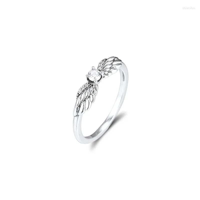 Klaster pierścieni oryginalne 925 srebrny pierścionek ze srebrnym pierścieniem Angel Wing Wedding zaręczynowy dla kobiet biżuteria mody Anillos Mujer