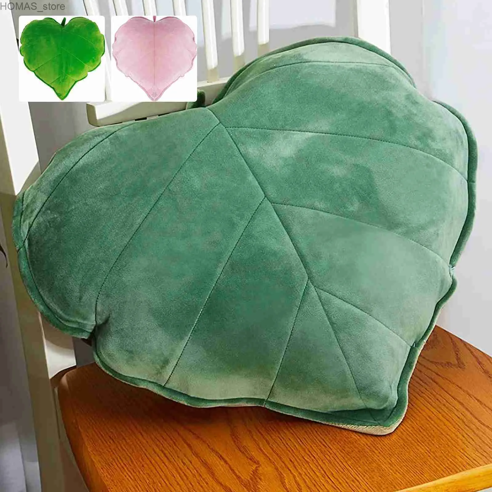 Coussin / oreiller décoratif 3d feuilles swing décoration plante de la peluche moelleuse coussin en forme de feuille roman de plante arrière en peluche coussin de sommeil y240401