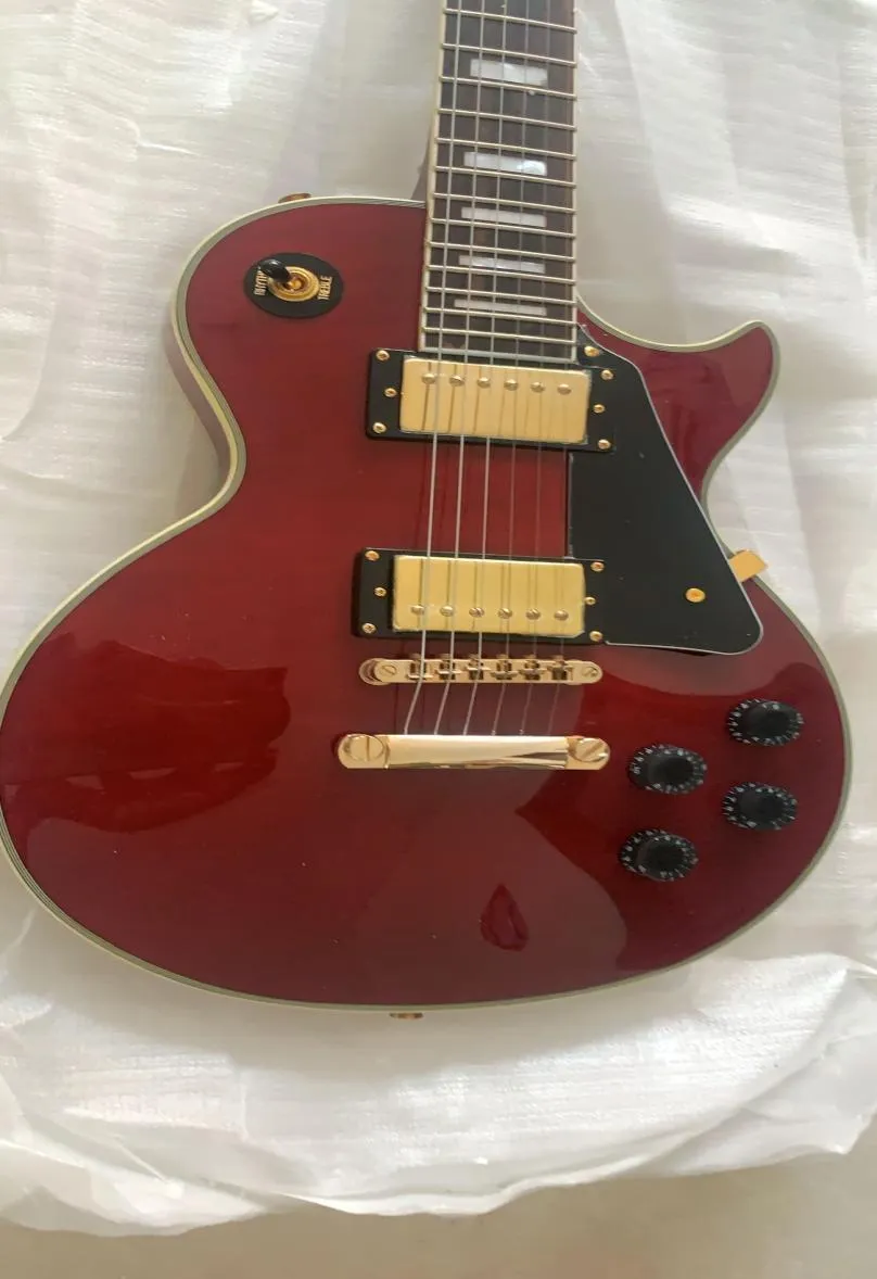 Guitare électrique personnalisée LP, personnalisée, vin rouge, haute qualité sonore, dessus en acajou, touche en palissandre m9229601