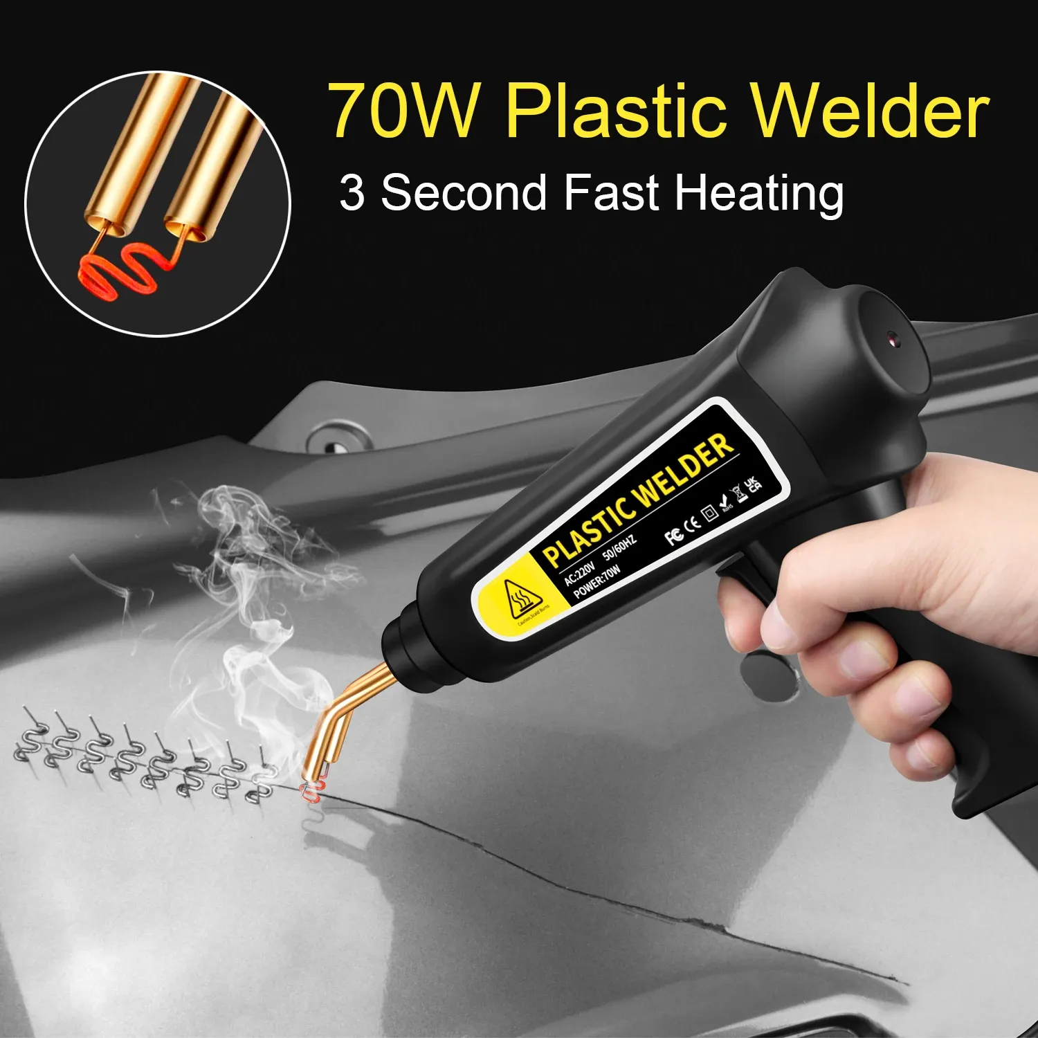 70W HOT STAPLER Bil Bumper Reparation av plast Svetsmaskin Kit värmepistol Plast Svetsar Garage Verktyg Plastlöd järn