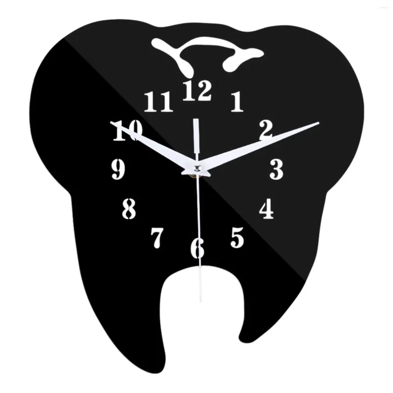 Väggklockor kreativ tandformad klocka tandprydnad 3d akryl spegel klistermärke hem dekor-svart