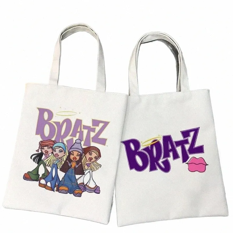 Y2K Aesthetic Canvas Tote Bag Large Capacity Bratz Letter Shopping Bag,  Ulzzang Harajuku Shoulder Bag for Women